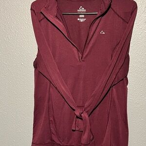 Paradox Women's Maroon 1/4 zip shirt with thumbholes.